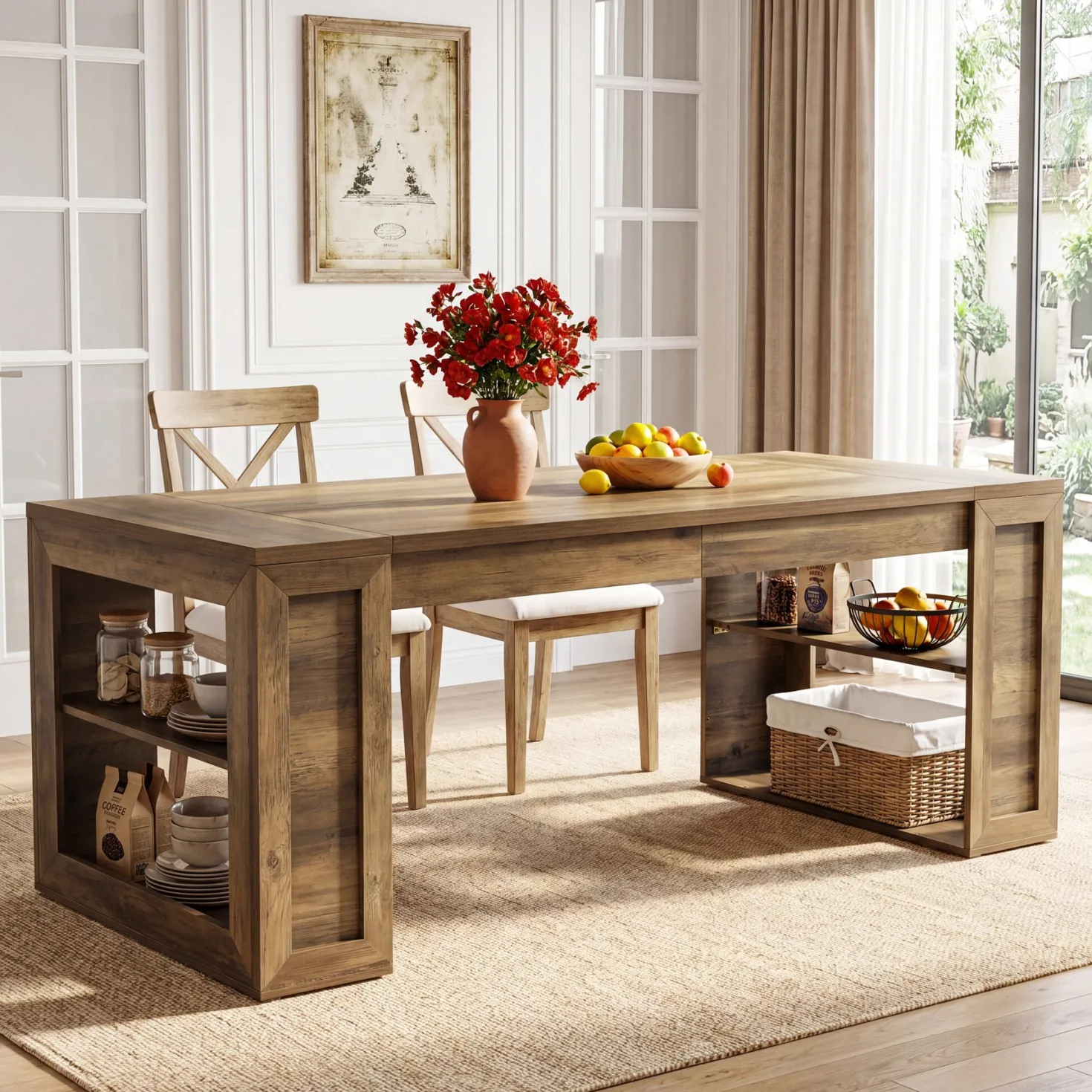 Tribesigns 70.8-Inch Dining Table, 6-Person Kitchen Table with Shelves