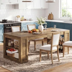 Tribesigns 70.8-Inch Dining Table, 6-Person Kitchen Table with Shelves