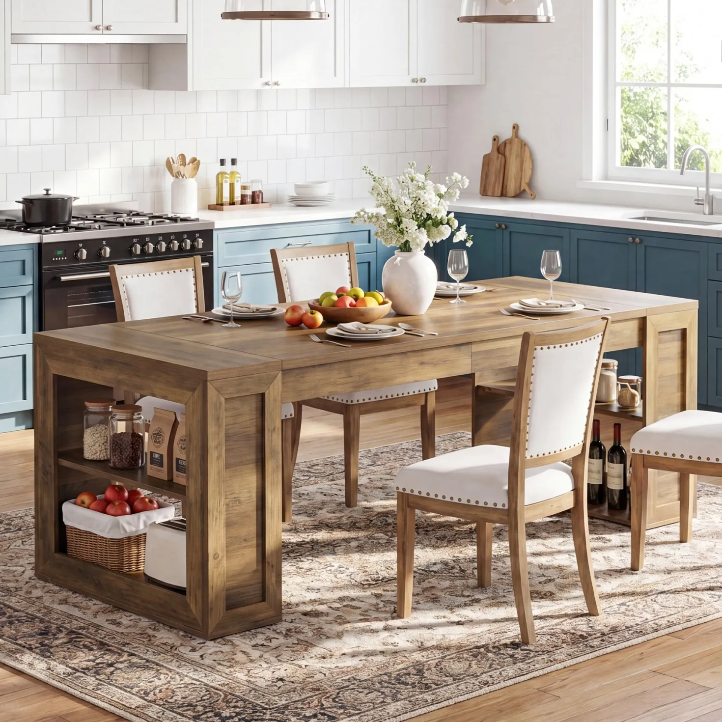 Tribesigns 70.8-Inch Dining Table, 6-Person Kitchen Table with Shelves