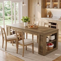 Tribesigns 70.8-Inch Dining Table, 6-Person Kitchen Table with Shelves