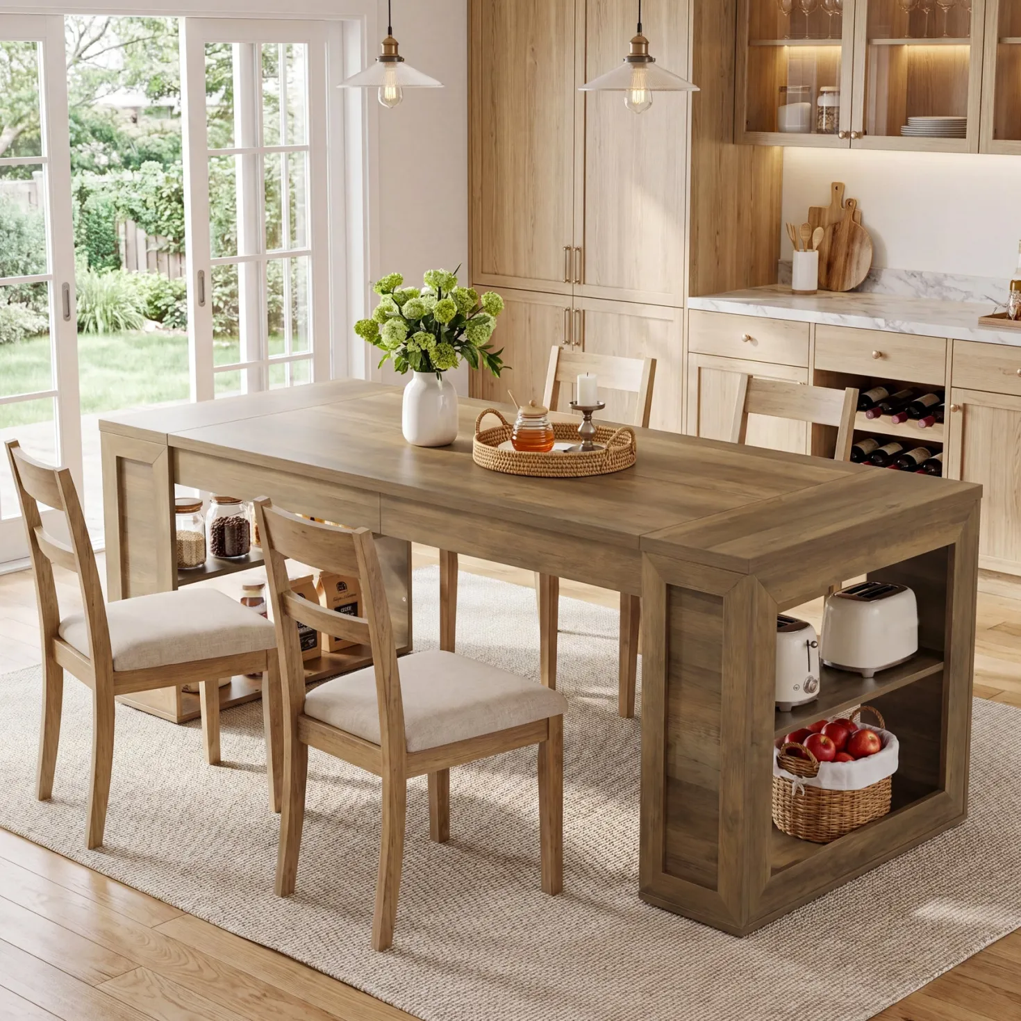Tribesigns 70.8-Inch Dining Table, 6-Person Kitchen Table with Shelves