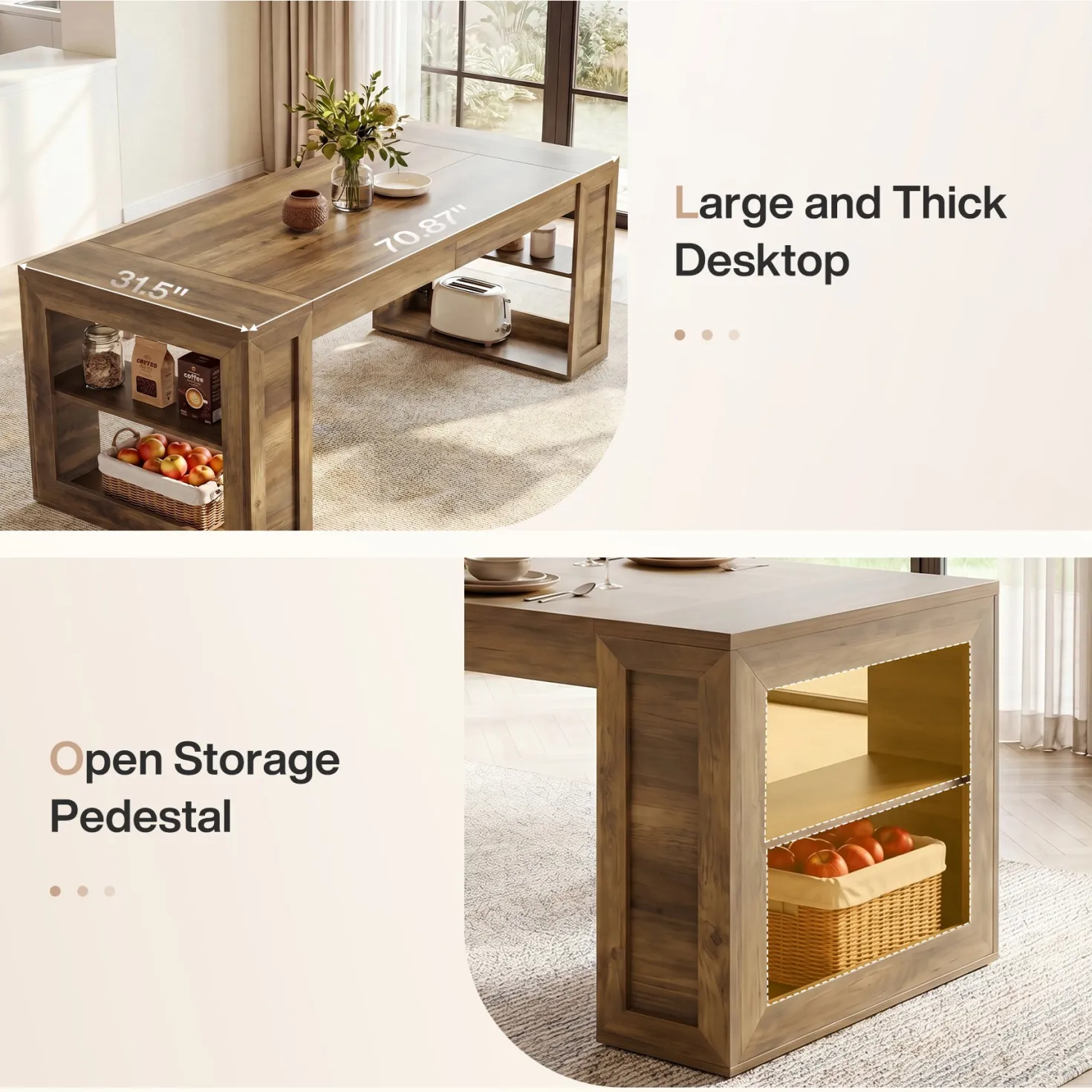 Tribesigns 70.8-Inch Dining Table, 6-Person Kitchen Table with Shelves