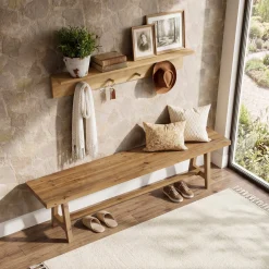 Tribesigns 63-Inch Entryway Bench, Narrow Hallway Seat for Mudroom