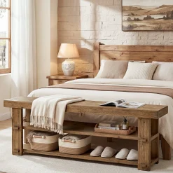 Tribesigns 55-Inch Entryway Bench, 2-Tier Shoe Storage Bench