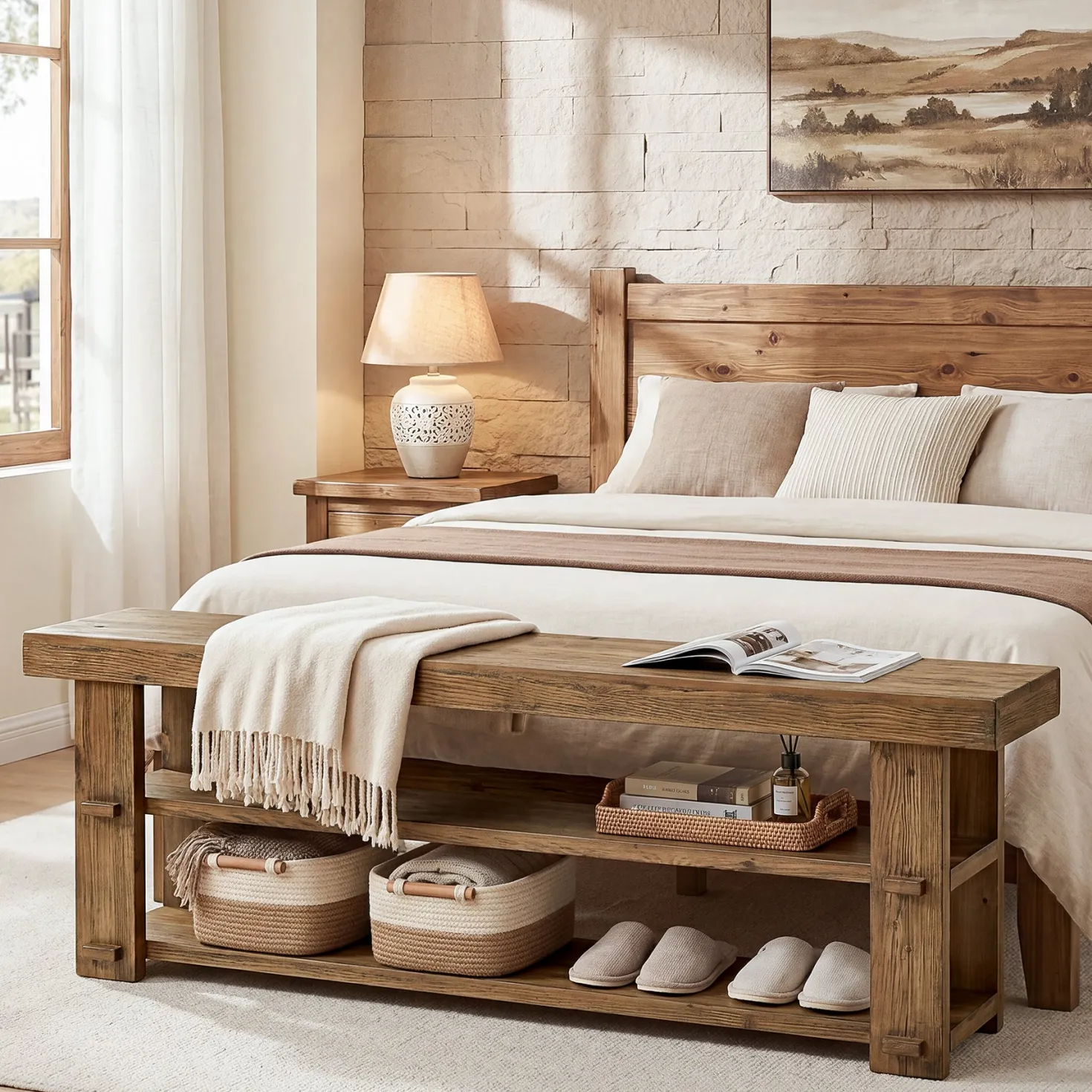 Tribesigns 55-Inch Entryway Bench, 2-Tier Shoe Storage Bench