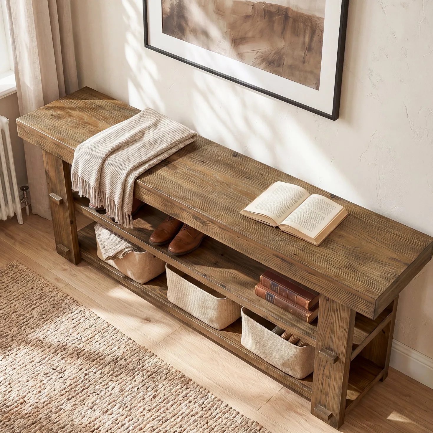 Tribesigns 55-Inch Entryway Bench, 2-Tier Shoe Storage Bench