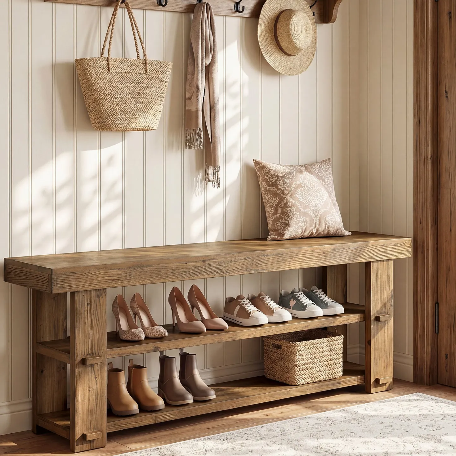 Tribesigns 55-Inch Entryway Bench, 2-Tier Shoe Storage Bench