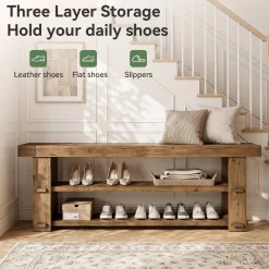 Tribesigns 55-Inch Entryway Bench, 2-Tier Shoe Storage Bench