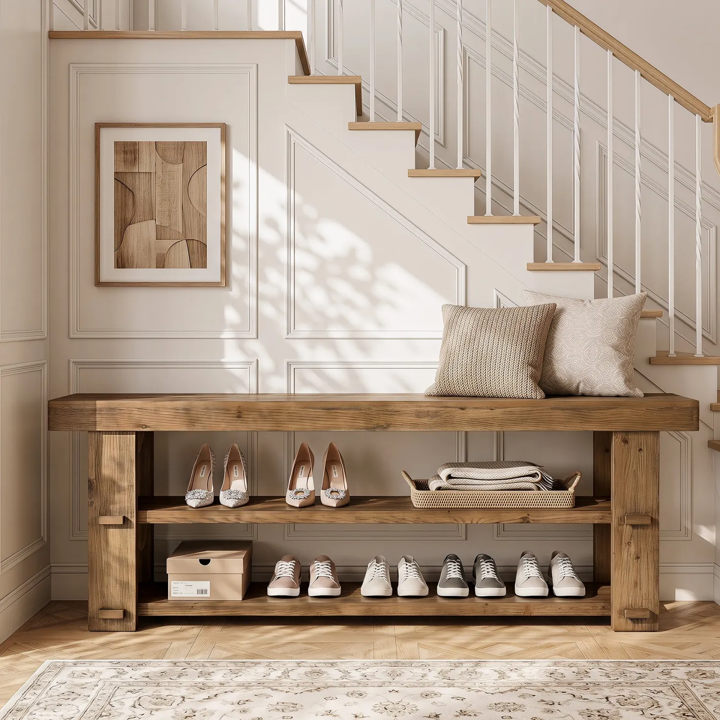 Tribesigns 55-Inch Entryway Bench, 2-Tier Shoe Storage Bench