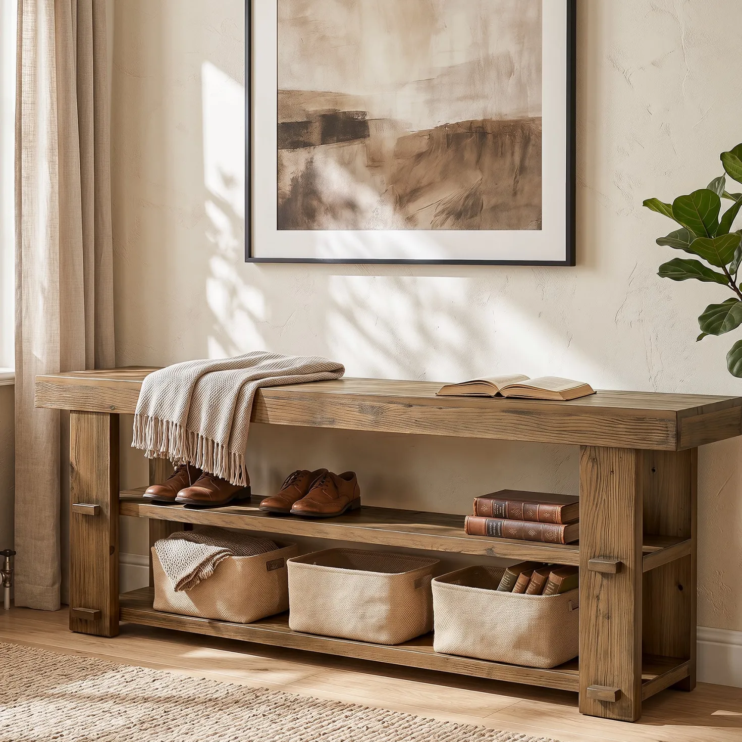 Tribesigns 55-Inch Entryway Bench, 2-Tier Shoe Storage Bench