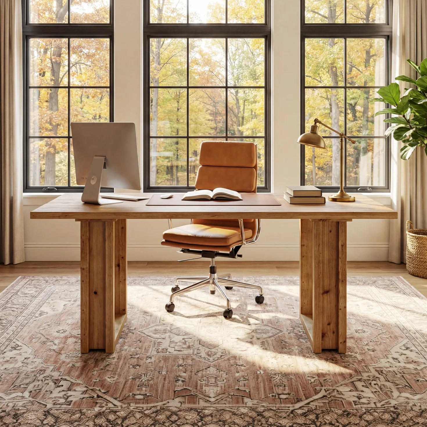 Tribesigns 63-Inch Executive Desk, Large Solid Wood Desk for Home Office
