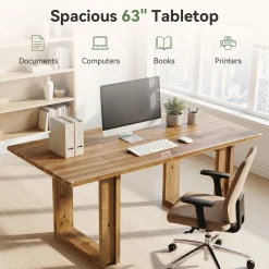 Tribesigns 63-Inch Executive Desk, Large Solid Wood Desk for Home Office