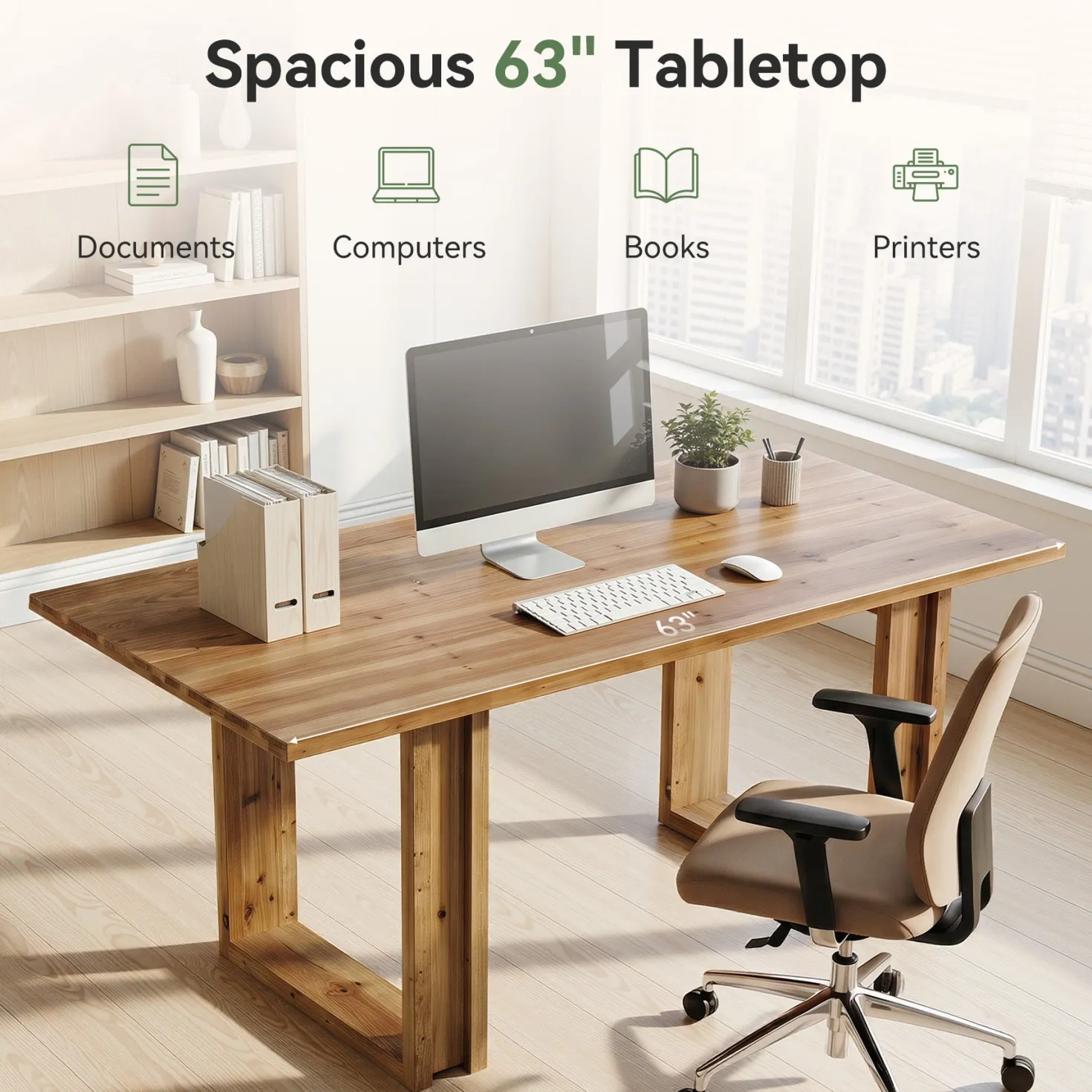 Tribesigns 63-Inch Executive Desk, Large Solid Wood Desk for Home Office