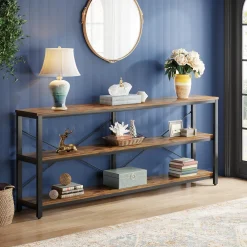 Tribesigns 70.9-Inch Extra Long Console Table, 3-Tier Industrial Sofa Table with Storage