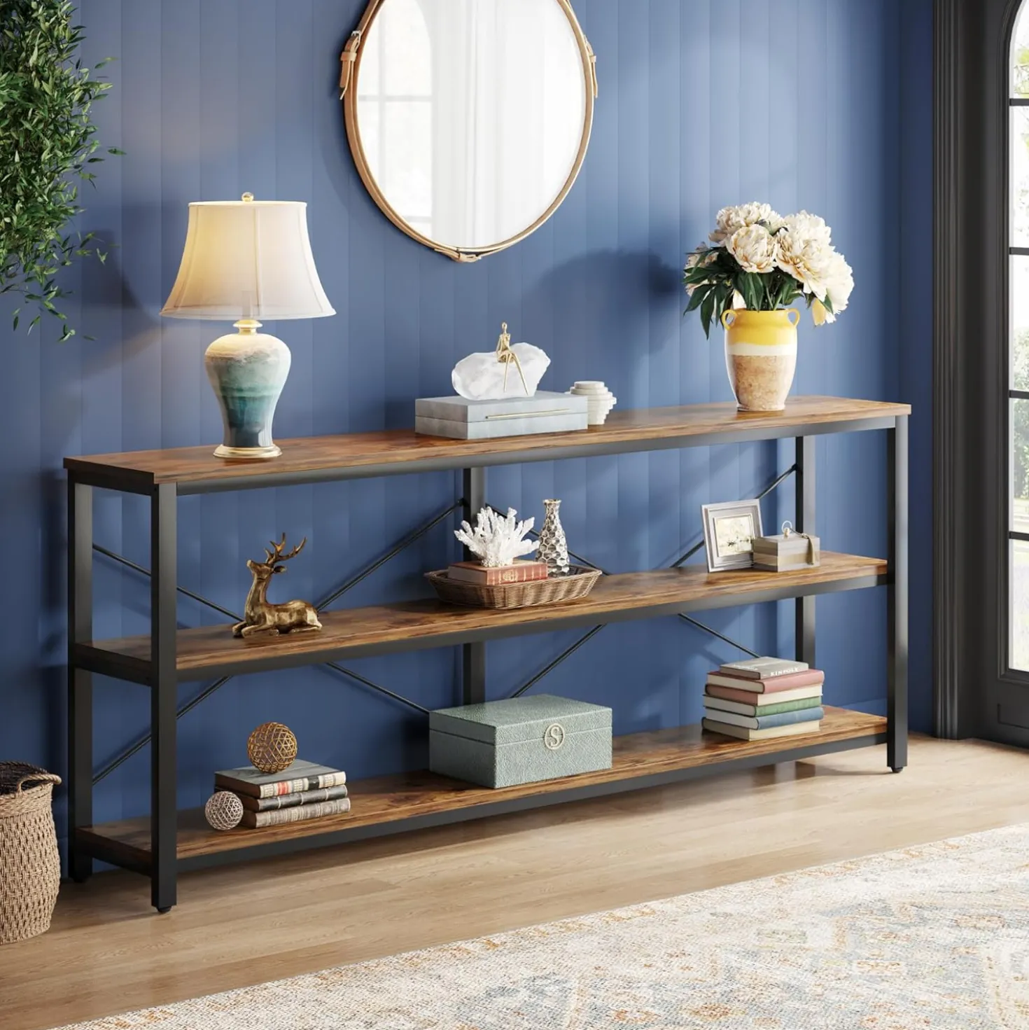Tribesigns 70.9-Inch Extra Long Console Table, 3-Tier Industrial Sofa Table with Storage