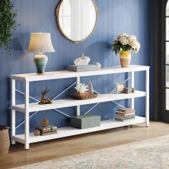 Tribesigns 70.9-Inch Extra Long Console Table, 3-Tier Industrial Sofa Table with Storage