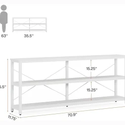 Tribesigns 70.9-Inch Extra Long Console Table, 3-Tier Industrial Sofa Table with Storage