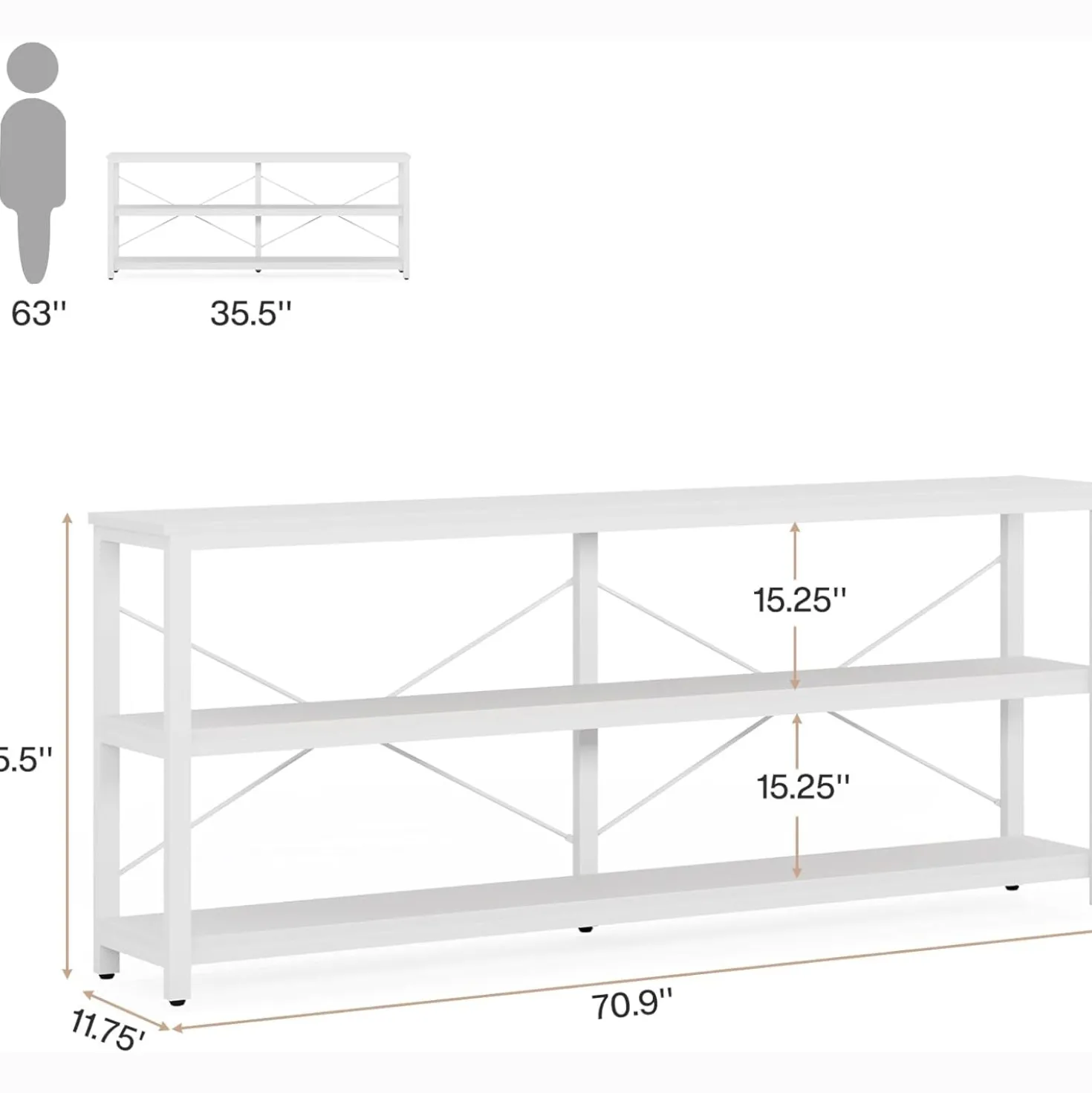 Tribesigns 70.9-Inch Extra Long Console Table, 3-Tier Industrial Sofa Table with Storage