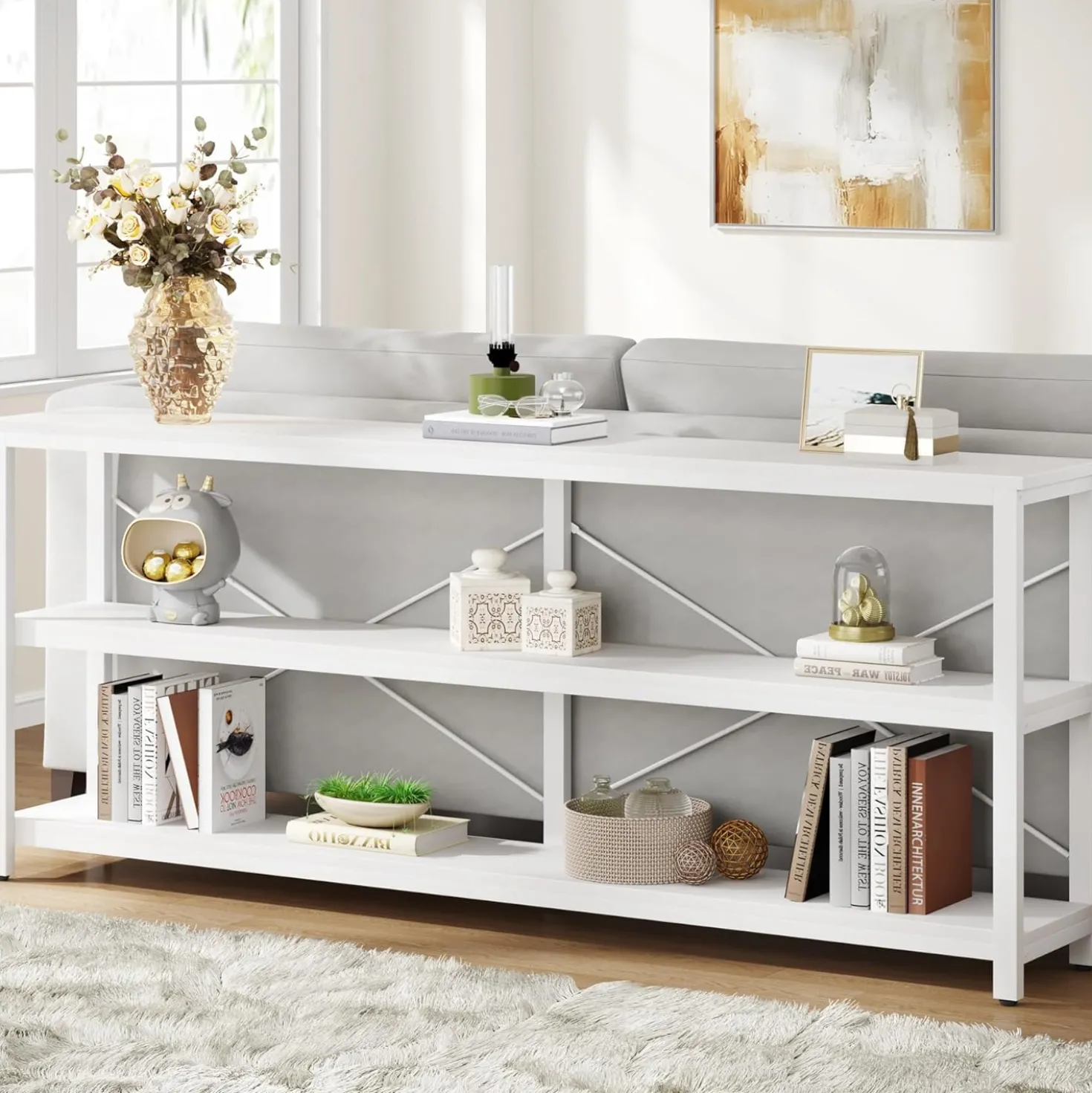 Tribesigns 70.9-Inch Extra Long Console Table, 3-Tier Industrial Sofa Table with Storage