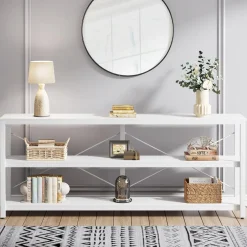 Tribesigns 70.9-Inch Extra Long Console Table, 3-Tier Industrial Sofa Table with Storage