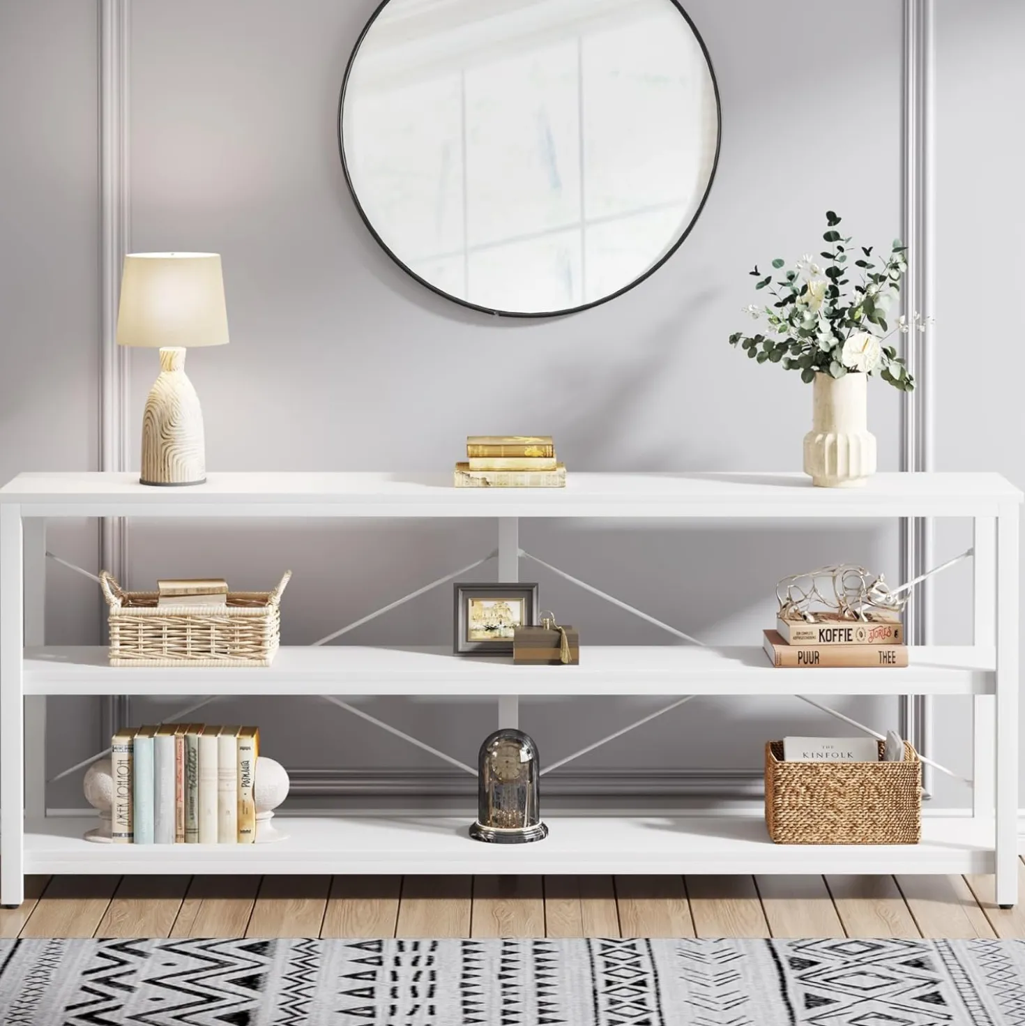 Tribesigns 70.9-Inch Extra Long Console Table, 3-Tier Industrial Sofa Table with Storage
