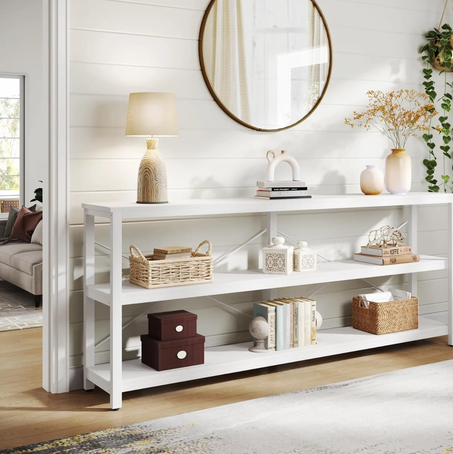 Tribesigns 70.9-Inch Extra Long Console Table, 3-Tier Industrial Sofa Table with Storage