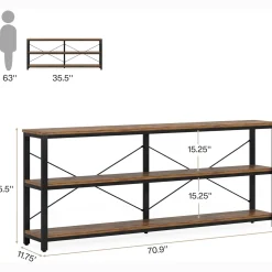 Tribesigns 70.9-Inch Extra Long Console Table, 3-Tier Industrial Sofa Table with Storage