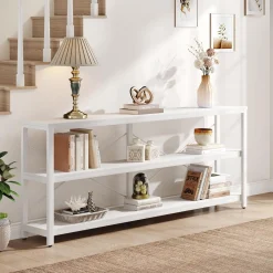 Tribesigns 70.9-Inch Extra Long Console Table, 3-Tier Industrial Sofa Table with Storage