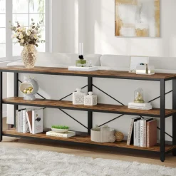 Tribesigns 70.9-Inch Extra Long Console Table, 3-Tier Industrial Sofa Table with Storage