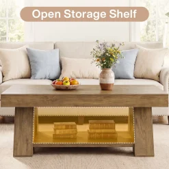 Tribesigns 55.1-Inch Farmhouse Coffee Table with Storage Shelf, Large Rectangle Center Table for Living Room