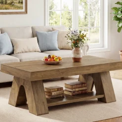 Tribesigns 55.1-Inch Farmhouse Coffee Table with Storage Shelf, Large Rectangle Center Table for Living Room