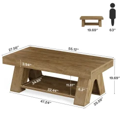 Tribesigns 55.1-Inch Farmhouse Coffee Table with Storage Shelf, Large Rectangle Center Table for Living Room