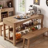 Tribesigns 59-Inch Kitchen Island, Solid Wood Island Table with 3-Tier Storage for Kitchen Dining Room