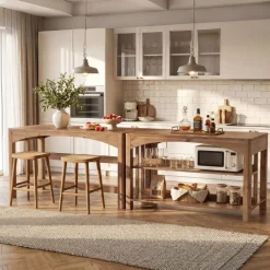 Tribesigns 59-Inch Kitchen Island, Solid Wood Island Table with 3-Tier Storage for Kitchen Dining Room