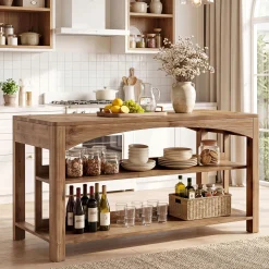 Tribesigns 59-Inch Kitchen Island, Solid Wood Island Table with 3-Tier Storage for Kitchen Dining Room
