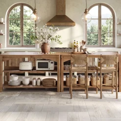 Tribesigns 59-Inch Kitchen Island, Solid Wood Island Table with 3-Tier Storage for Kitchen Dining Room