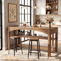 Tribesigns 59-Inch Kitchen Island, Solid Wood Island Table with 3-Tier Storage for Kitchen Dining Room