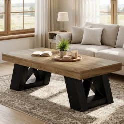 Tribesigns 55-Inch Large Coffee Table, Thick Top X-Frame Table for Living Room