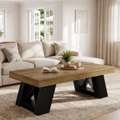 Tribesigns 55-Inch Large Coffee Table, Thick Top X-Frame Table for Living Room
