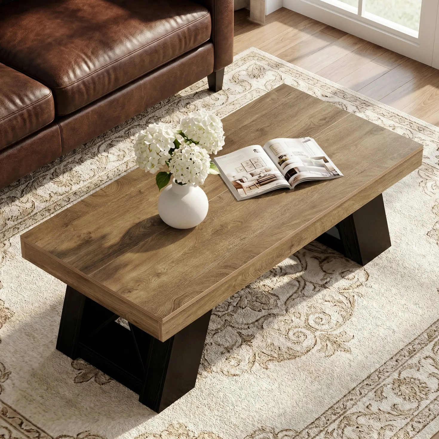 Tribesigns 55-Inch Large Coffee Table, Thick Top X-Frame Table for Living Room