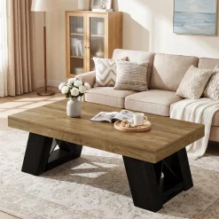 Tribesigns 55-Inch Large Coffee Table, Thick Top X-Frame Table for Living Room