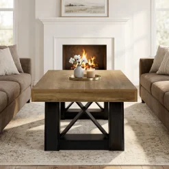 Tribesigns 55-Inch Large Coffee Table, Thick Top X-Frame Table for Living Room
