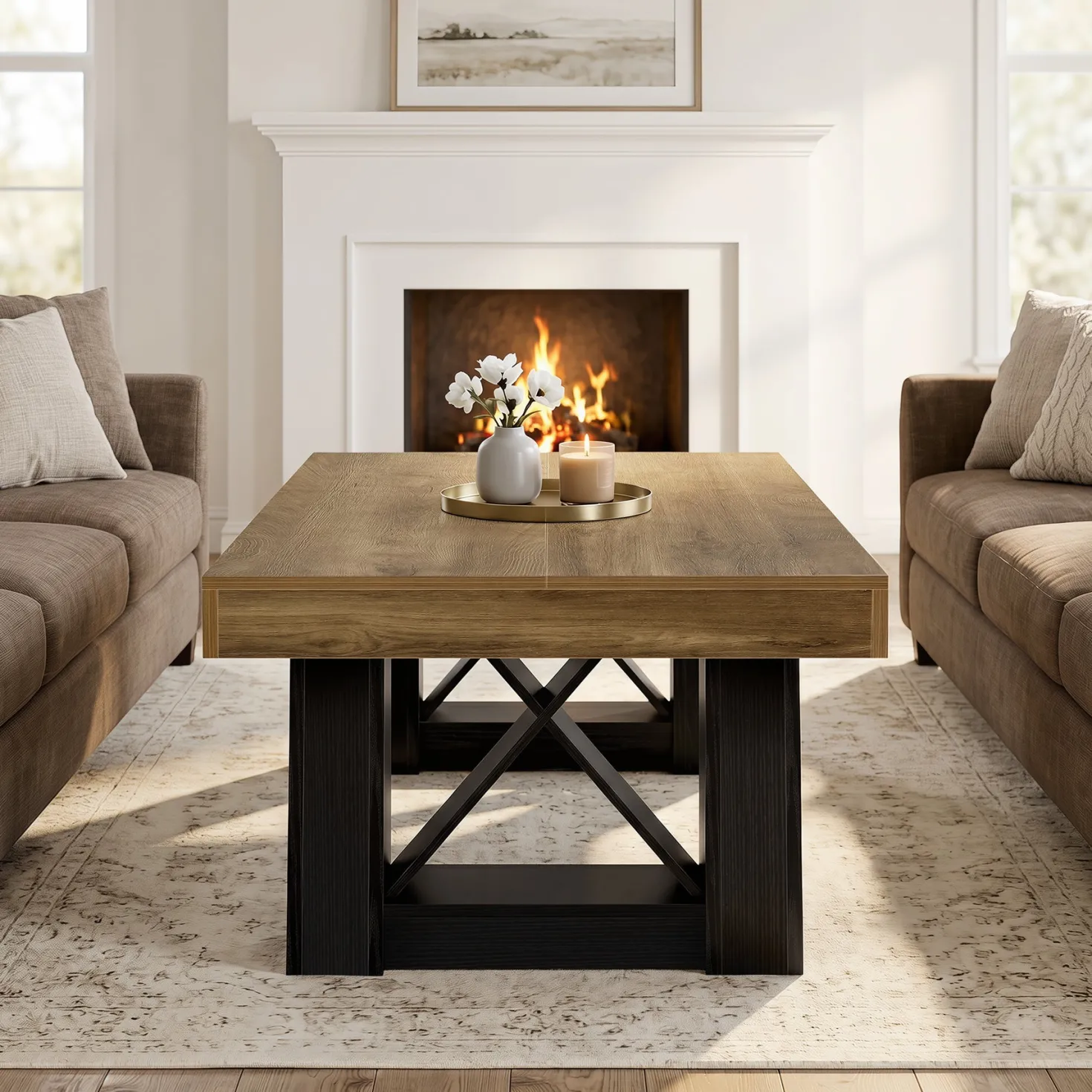 Tribesigns 55-Inch Large Coffee Table, Thick Top X-Frame Table for Living Room