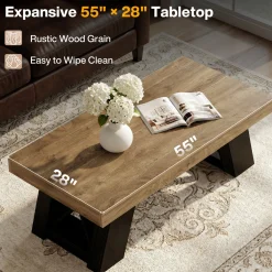 Tribesigns 55-Inch Large Coffee Table, Thick Top X-Frame Table for Living Room