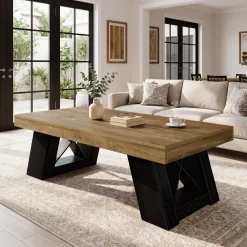 Tribesigns 55-Inch Large Coffee Table, Thick Top X-Frame Table for Living Room