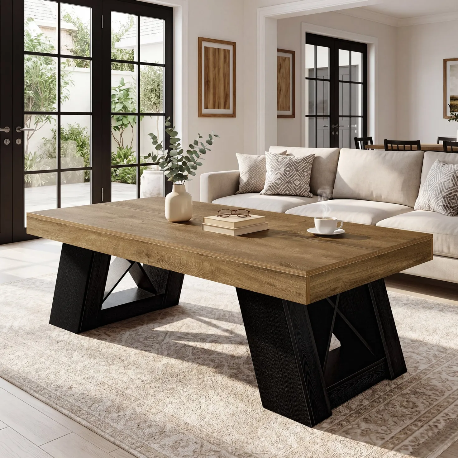 Tribesigns 55-Inch Large Coffee Table, Thick Top X-Frame Table for Living Room