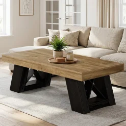 Tribesigns 55-Inch Large Coffee Table, Thick Top X-Frame Table for Living Room