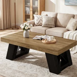 Tribesigns 55-Inch Large Coffee Table, Thick Top X-Frame Table for Living Room