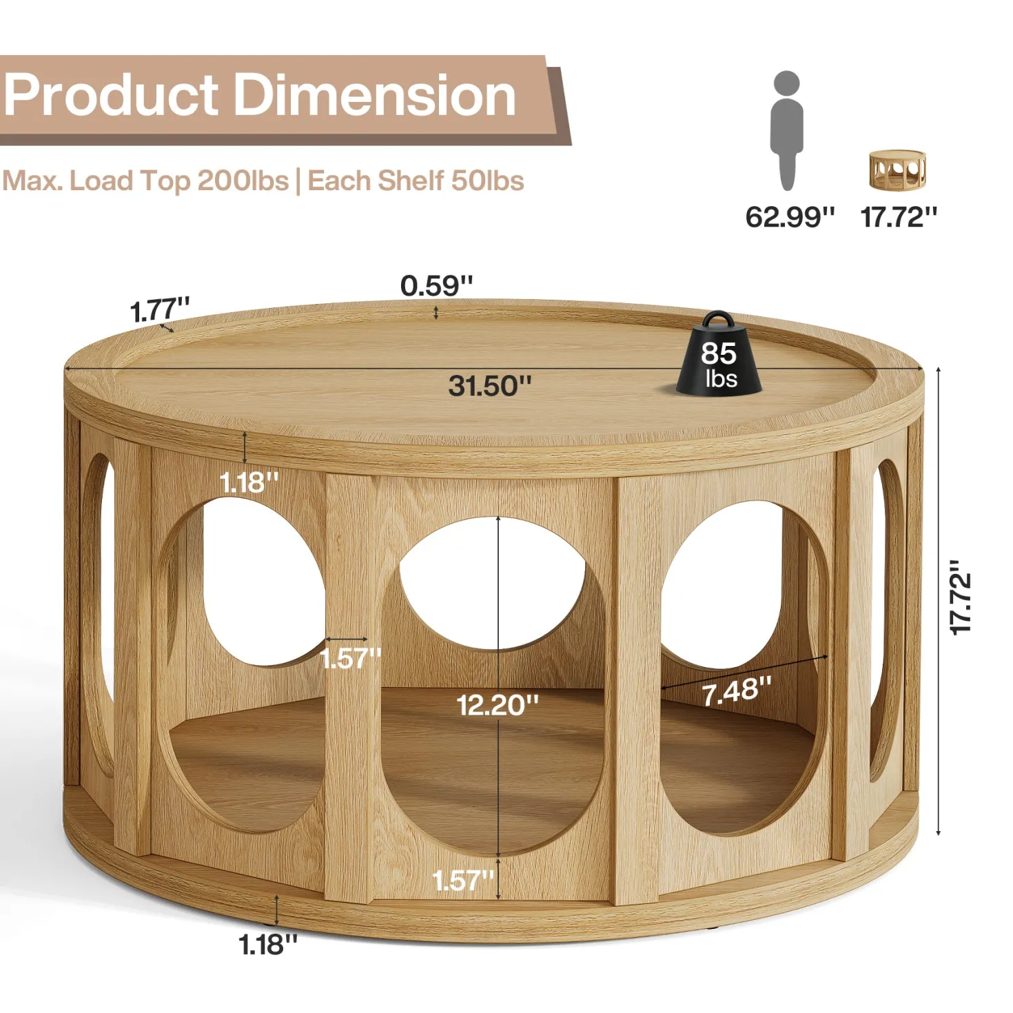 Tribesigns 31.5-Inch Modern Round Coffee Table with Open Storage Shelf, Wood Grain Center Table for Living Room