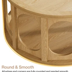 Tribesigns 31.5-Inch Modern Round Coffee Table with Open Storage Shelf, Wood Grain Center Table for Living Room
